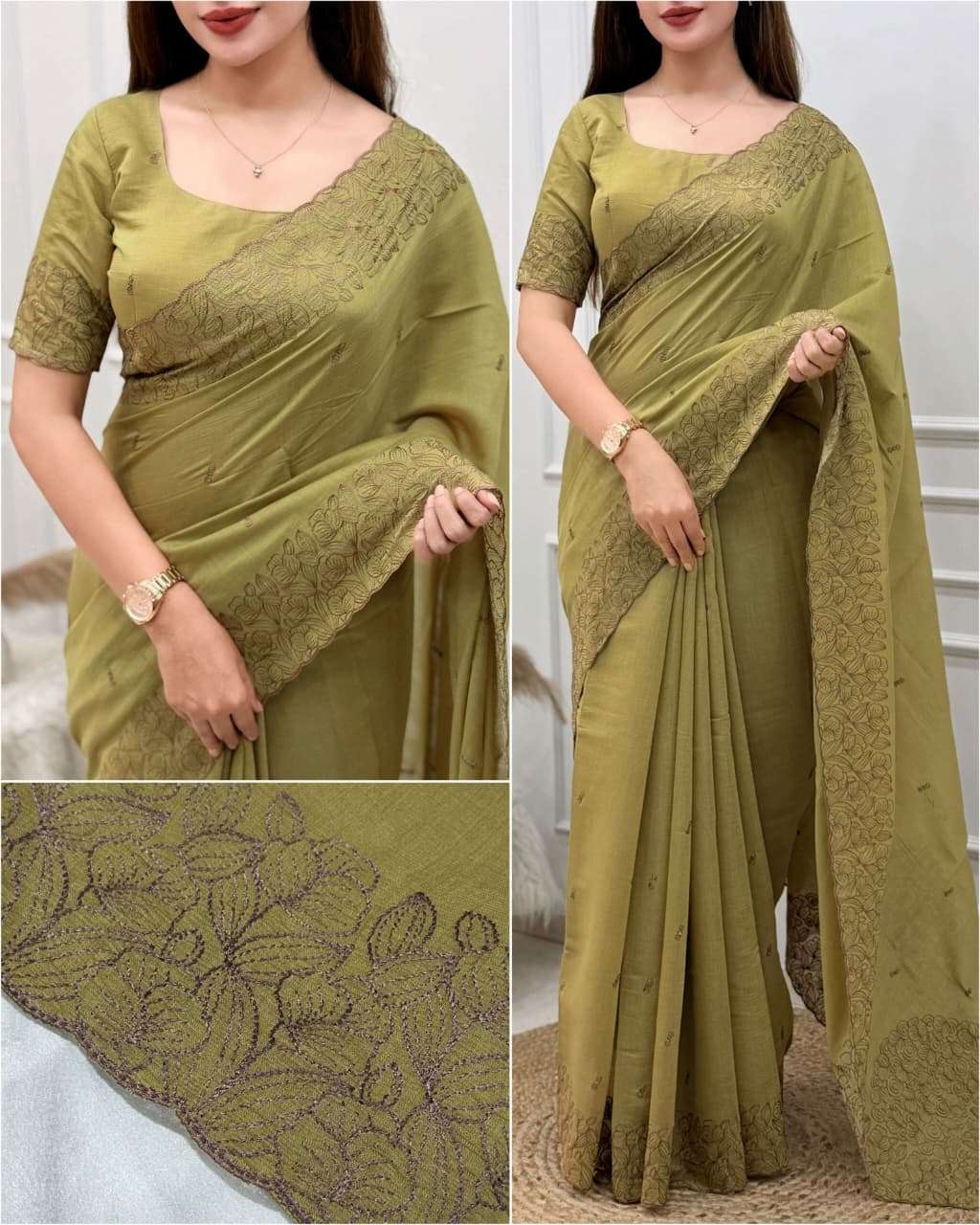 Smriti coral chiffon fancy fabric saree reseller in surat